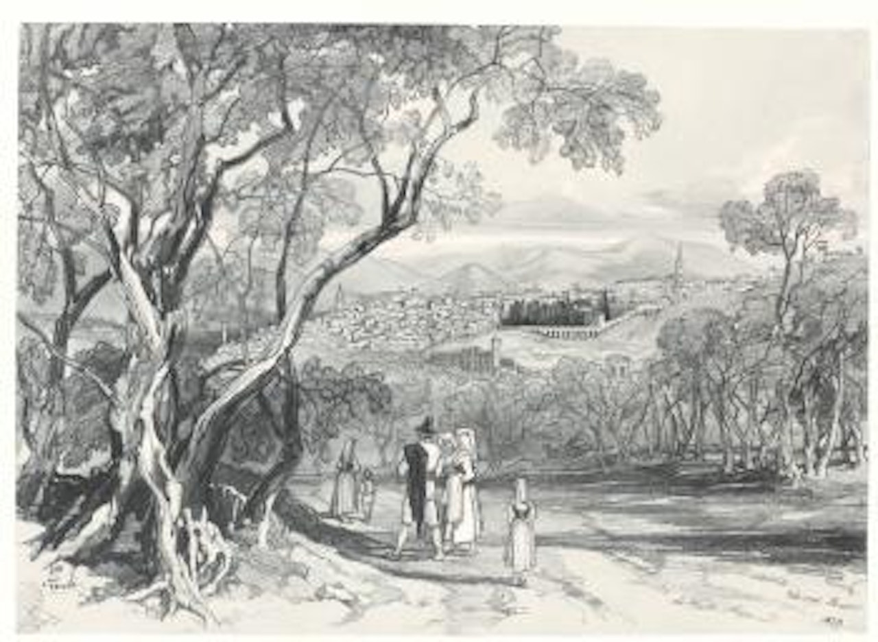 Figures On a Road, Tivoli Beyond by Edward Lear