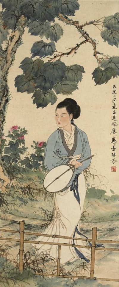 Beauty Holding a Fan by Deng Fen
