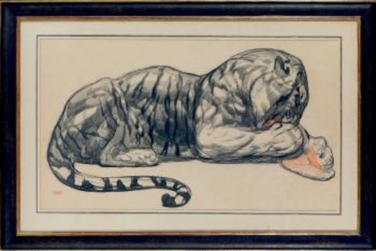 Tigre allongé dévorant by Paul Jouve