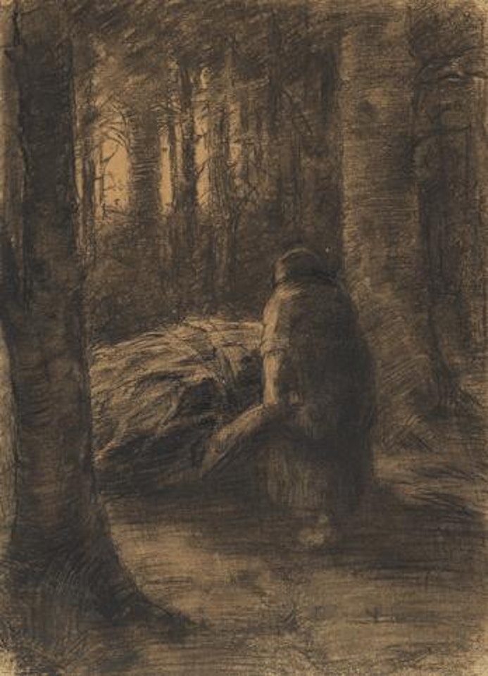 Frau im Wald mit Reisigkarren by Franz Marc
