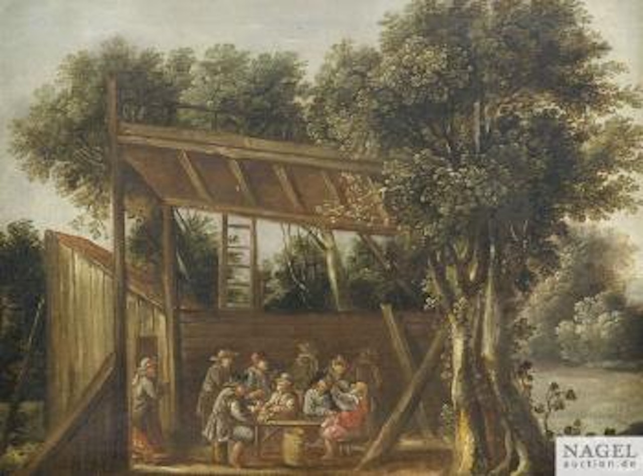 Fröhliche Gesellschaft in einer Gartenlaube by Egbert van Heemskerk III
