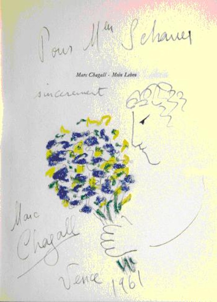 Chagall de Profil avec Bouquet de Fleurs by Marc Chagall