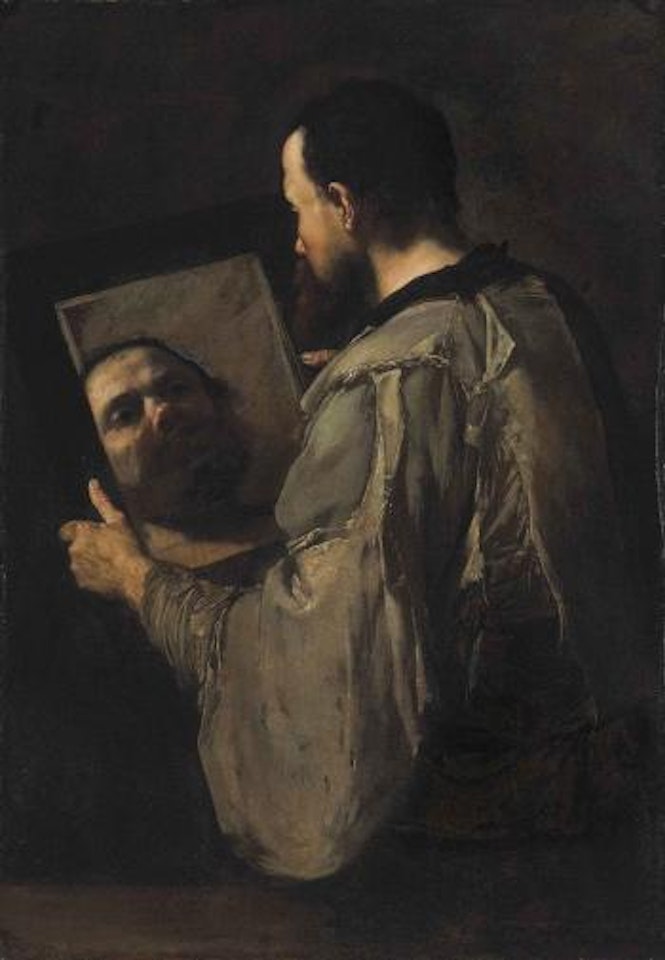 A philosopher holding a mirror by Jusepe de Ribera