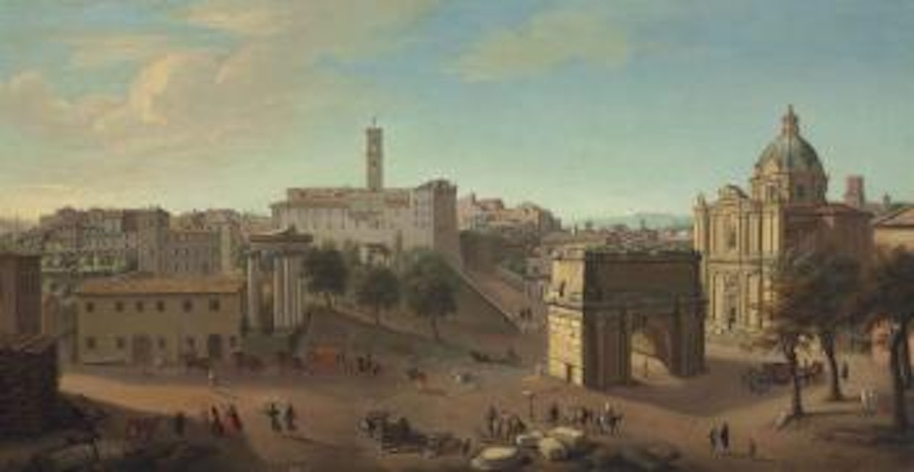 A View Of The Forum, Rome, With The Arch Of Titus And The Church Of Saints Luke And Martina by Giacomo van Lint