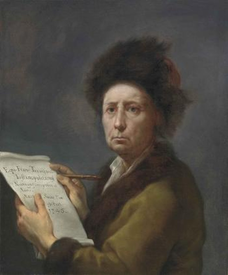 Portrait Of The Artist, Half-length, In A Green Fur-lined Coat And Fur-trimmed Hat, Holding A Letter by Francesco Trevisani