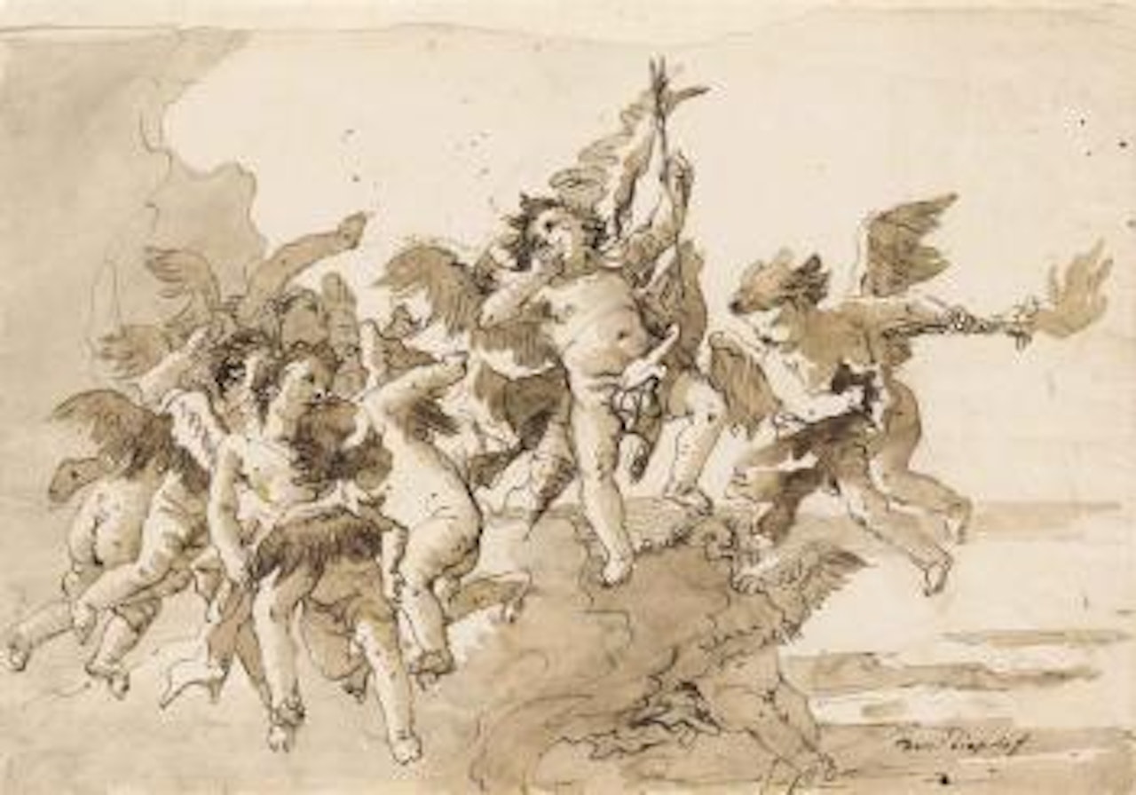 Cupid with amorini and a flaming torch amongst the clouds by Giovanni Domenico Tiepolo