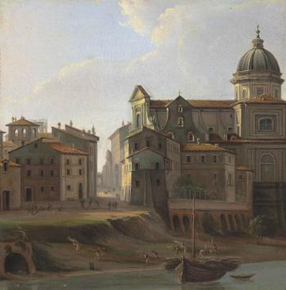 A view of San Giovanni dei Fiorentini, Rome, from the Tiber by Gaspar van Wittel