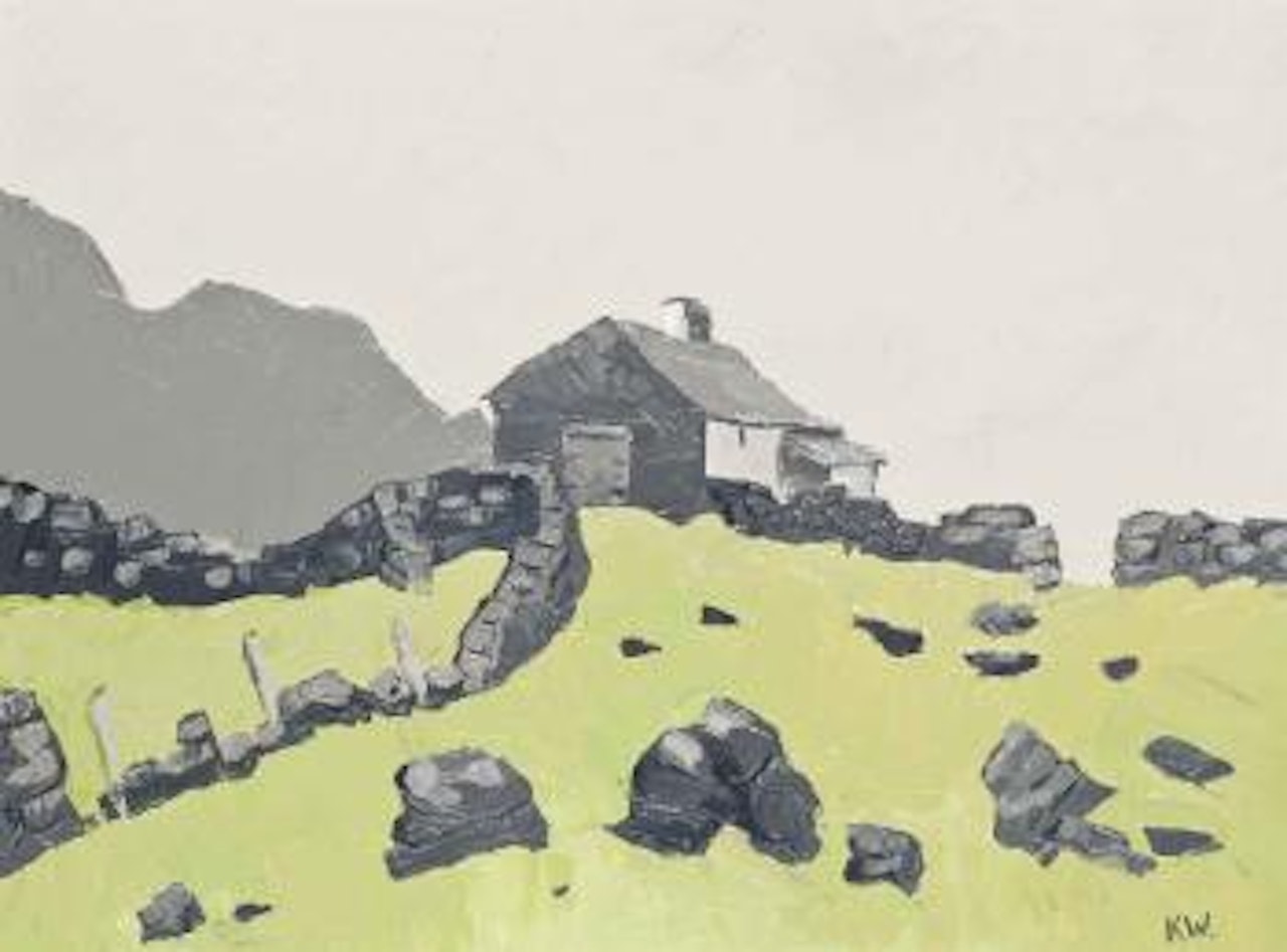 Cottage in a Welsh landscape by Kyffin Williams