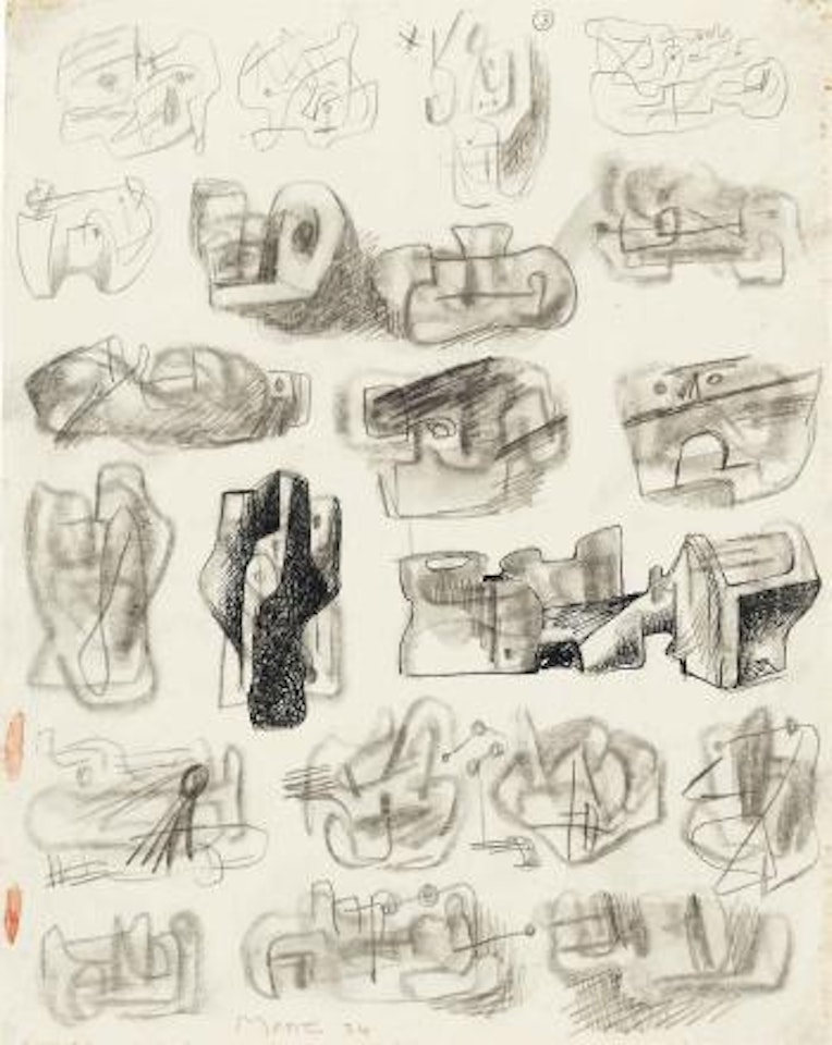 Ideas for sculpture (recto); Shaped Stones (verso) by Henry Moore