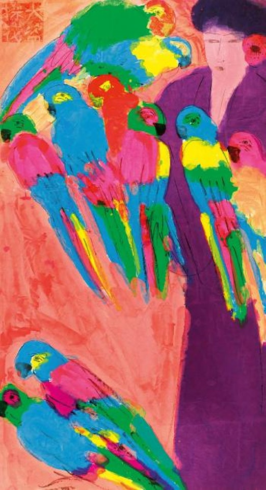 Lady with parrots by Walasse Ting