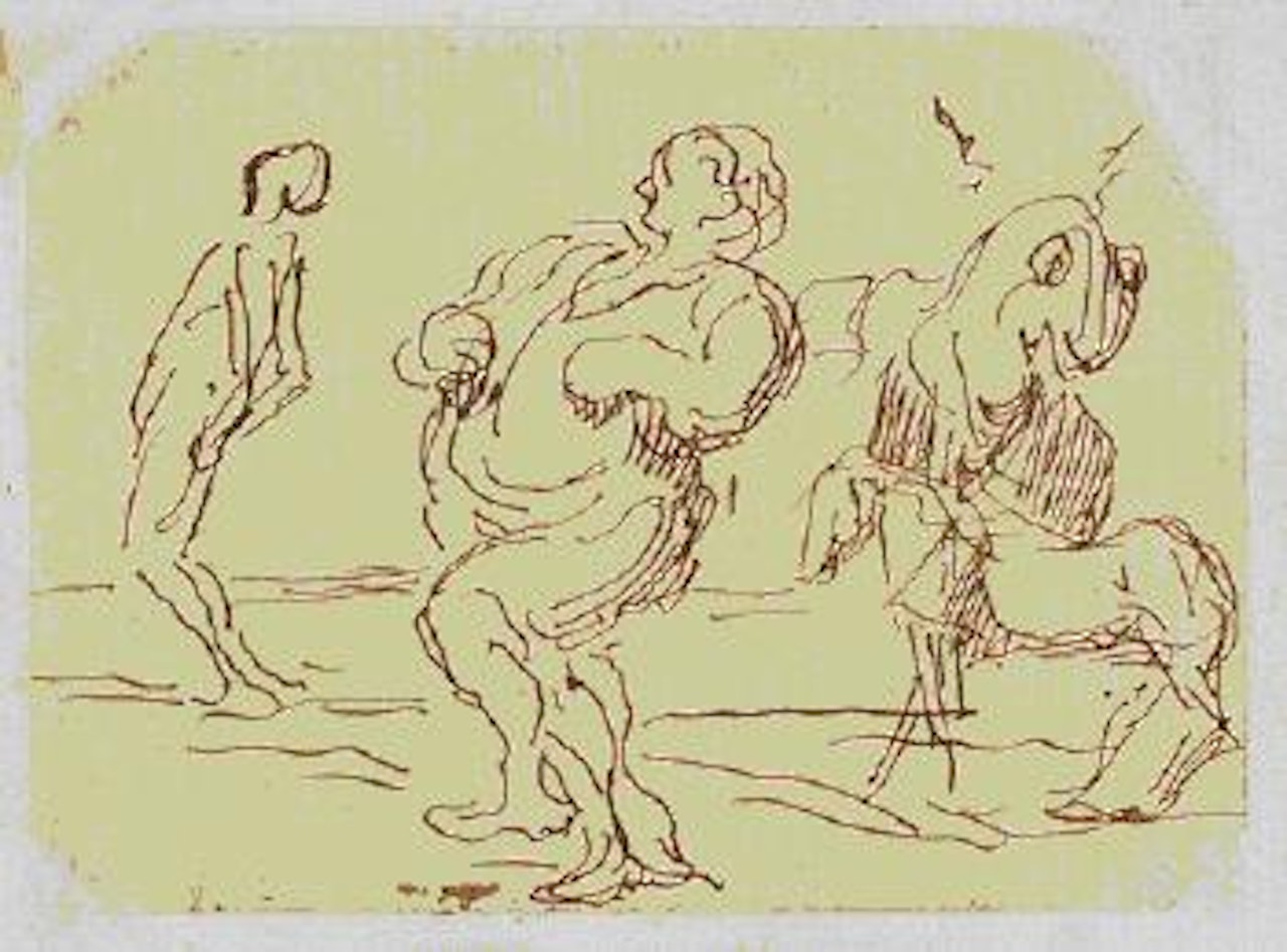 Figurenskizze (Zwei Figuren und zwei Tiere) by Honoré Daumier