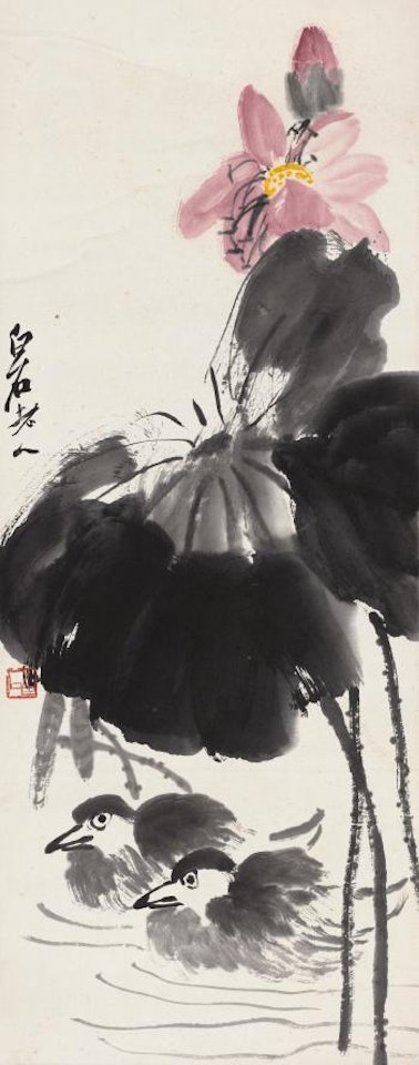 Red Lotus And Mandarin Ducks by Qi Baishi