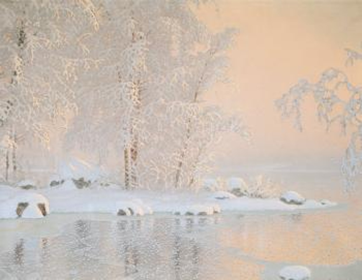 Vinterlandskap med frusen sjö by Gustaf Fjaestad