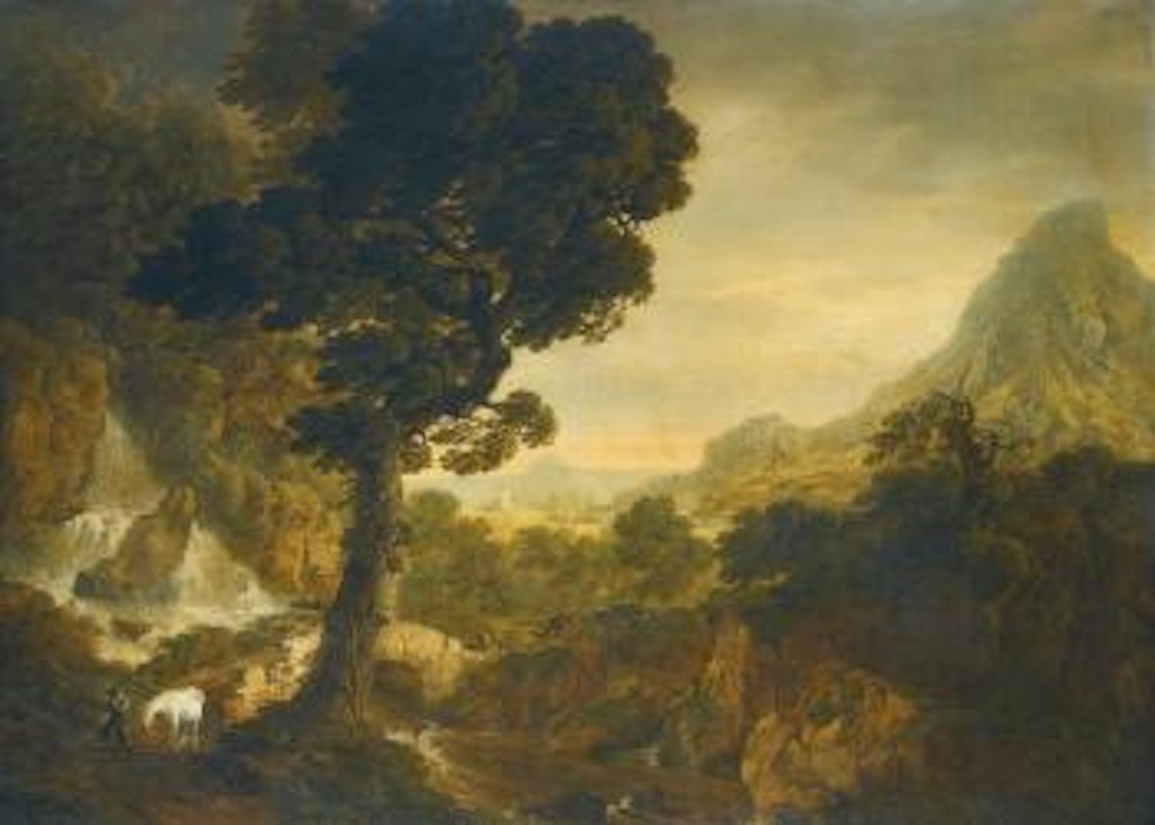 A Landstorm; A Mountainous Landscape With Travellers On a Bridge by Thomas Roberts