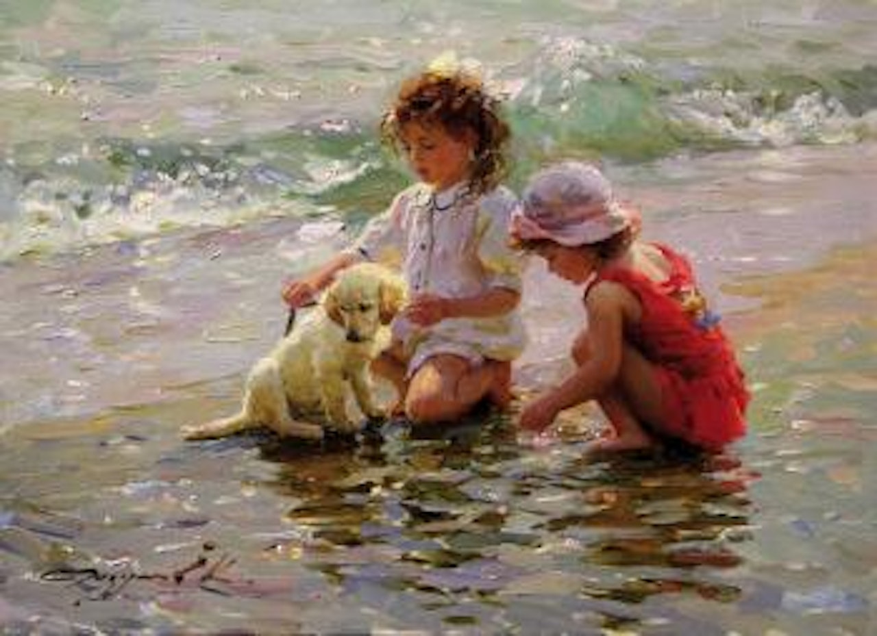 Fillettes sur la plage by Constantin Razoumov