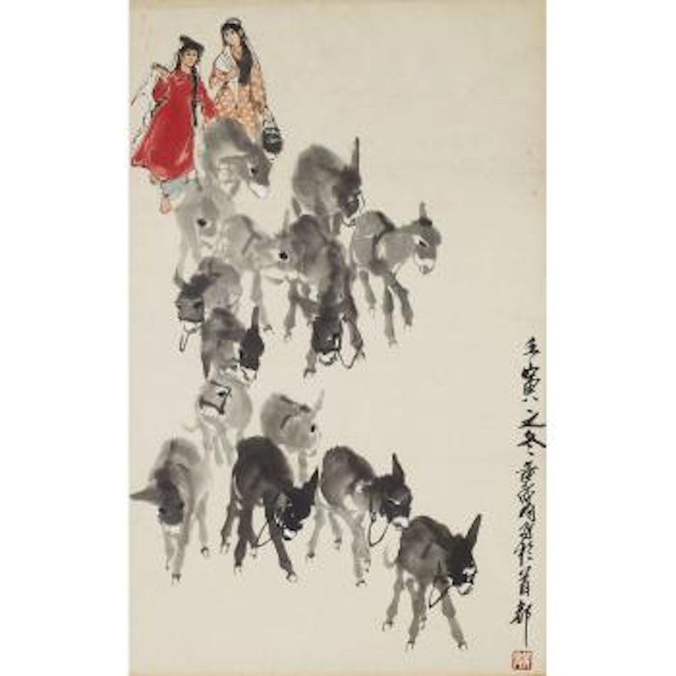 Two ladies and donkeys by Huang Zhou