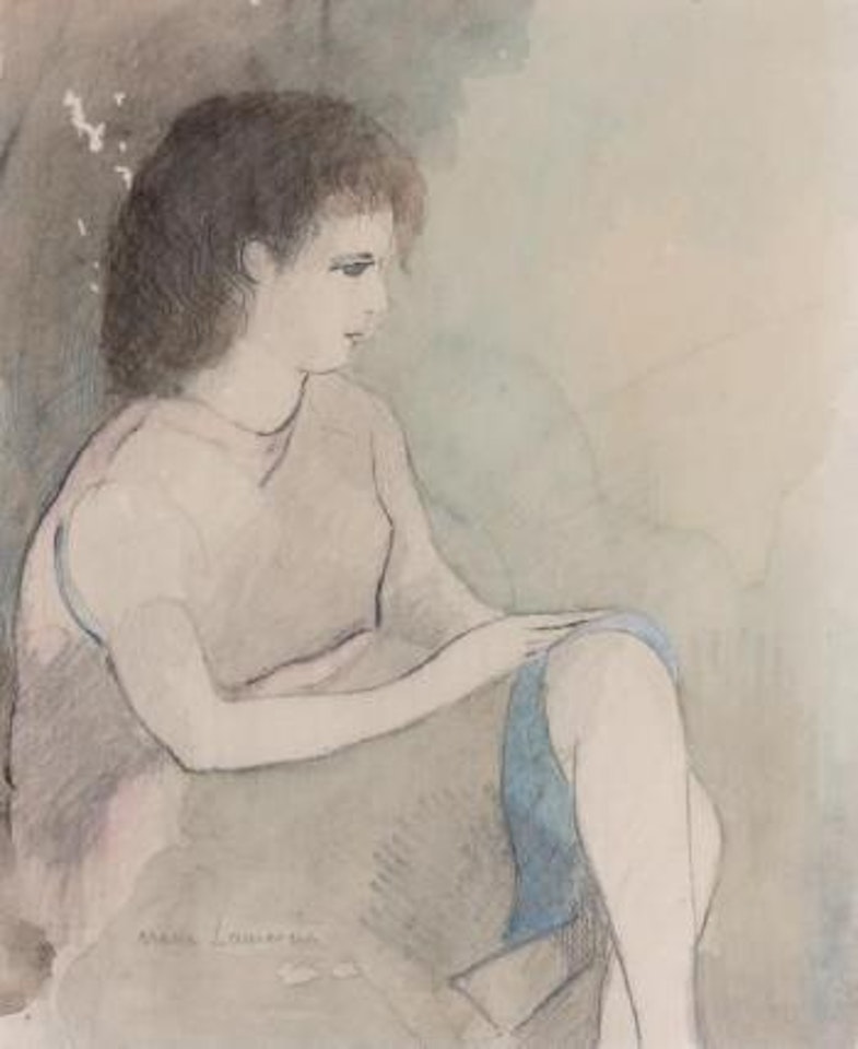 Fillette assise, rose et bleu by Marie Laurencin