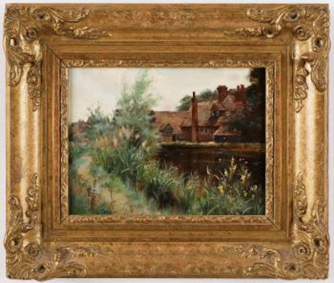 Flodlandskap med bebyggelse by Arthur Ernest Streeton