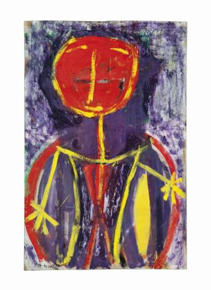 Untitled (Stick figure with large red head) by Karel Appel