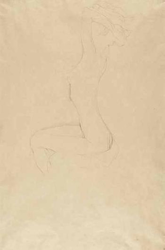 Sitzender Mädchenakt mit erhobenen Armen by Gustav Klimt