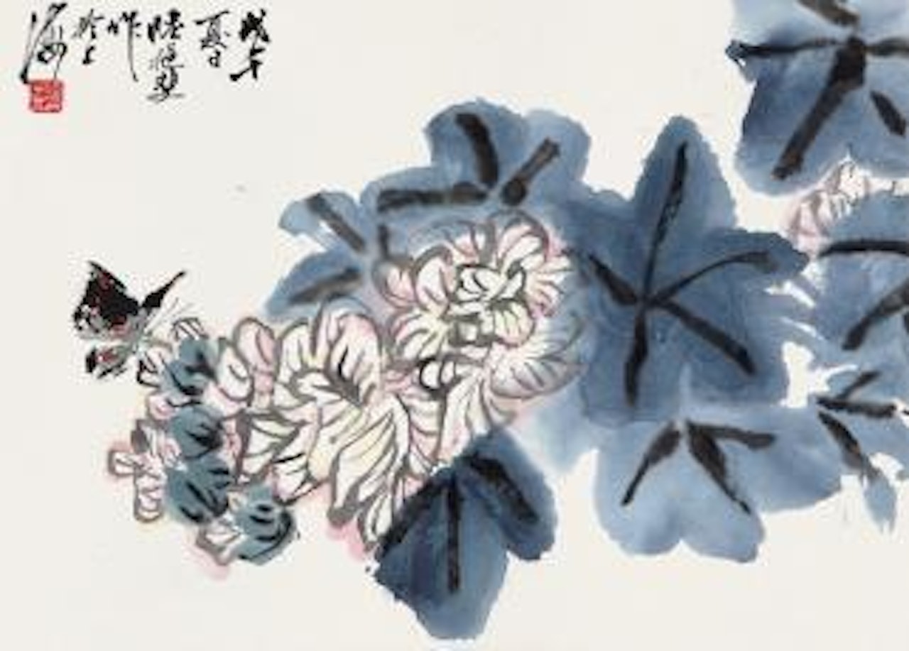 Flowers and butterfly by Lu Yifei
