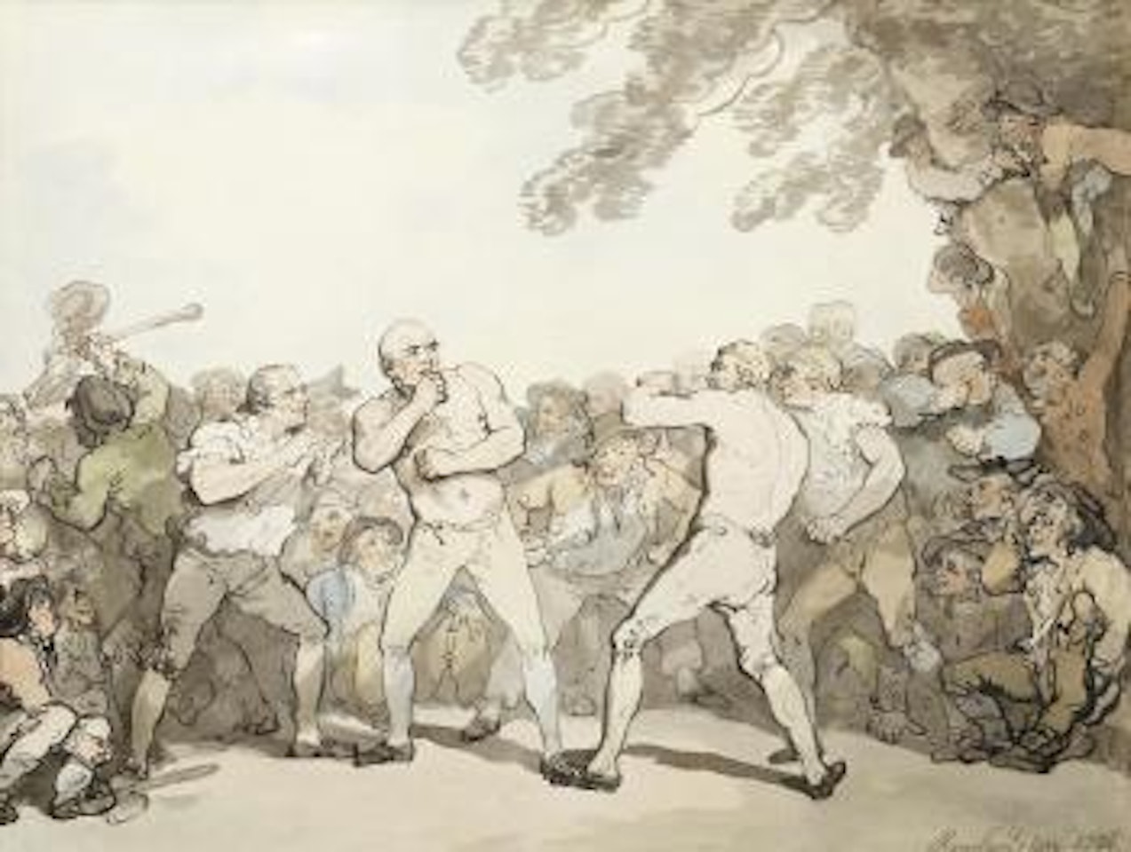 A boxing match with a large crowd gathered by Thomas Rowlandson