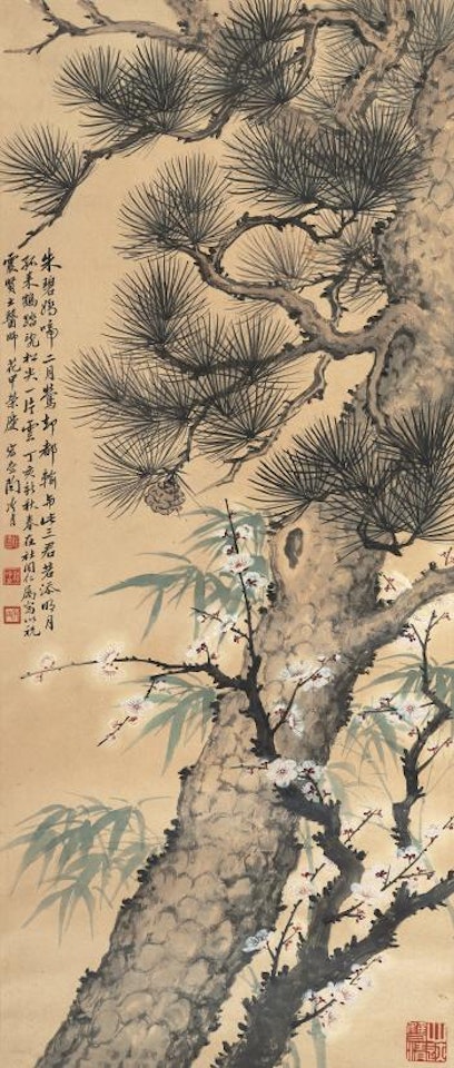 Plum, Pine And Bamboo by Lengyue Tao