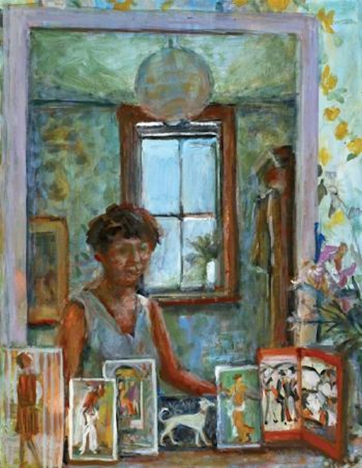 Self portrait with postcards by Margaret Hannah Olley