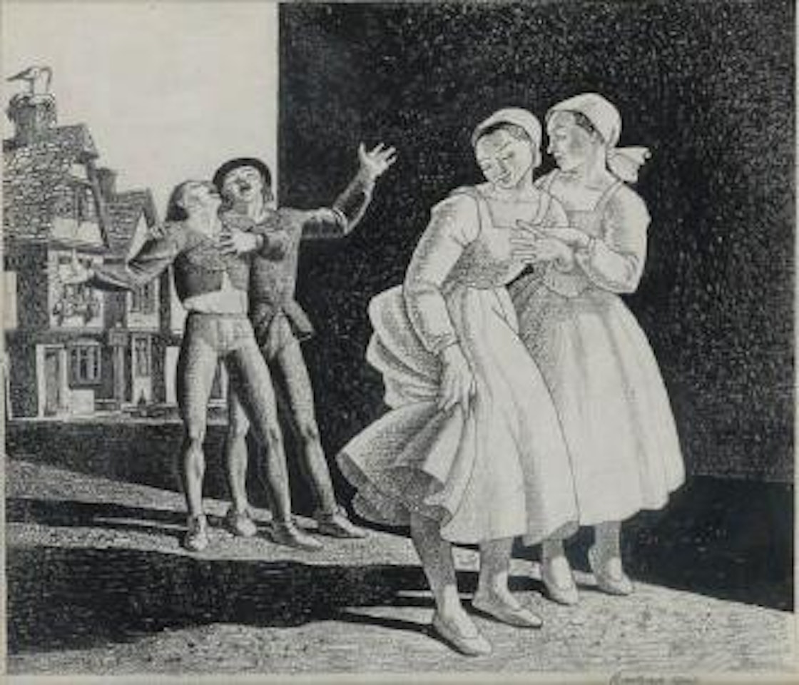 Two maidens and street singers by Rockwell Kent