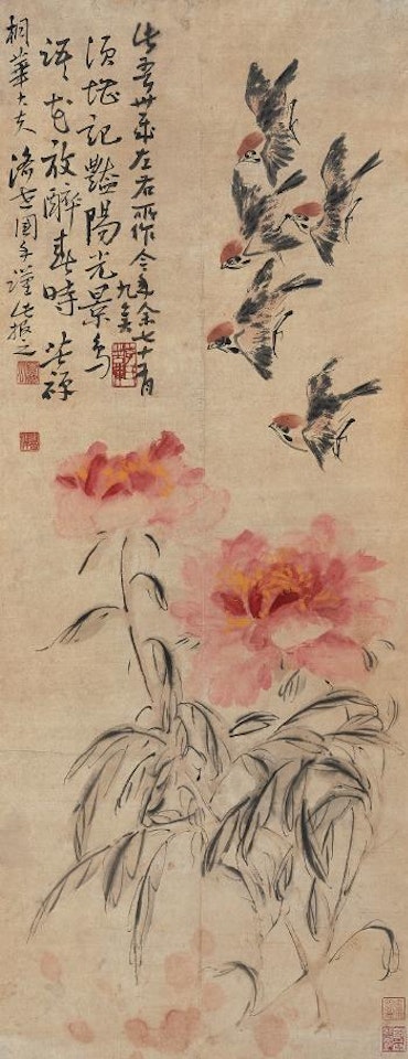 Peony And Sparrows by Li Kuchan