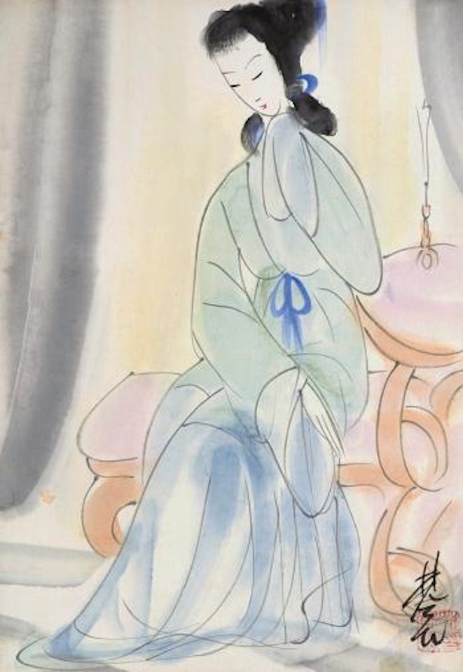 A Beauty Sitting By The Table by Lin Fengmian