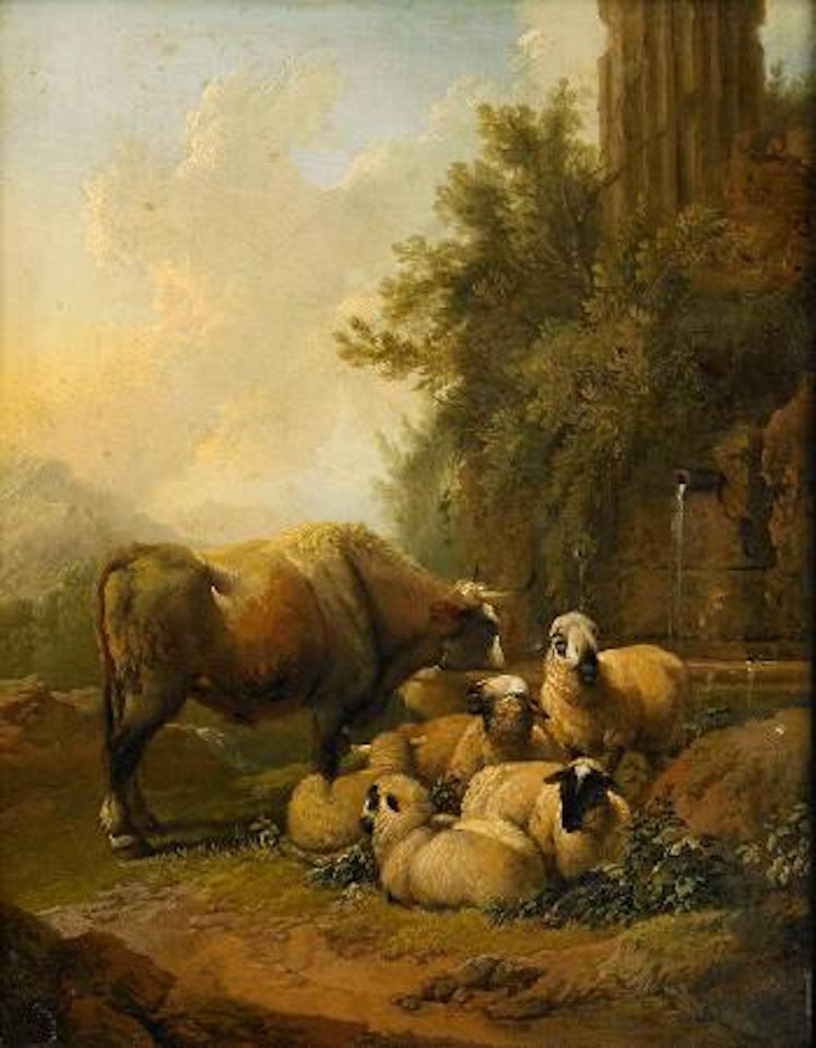 Boskap vid brunnen by Christian Wilhelm Ernst Dietrich