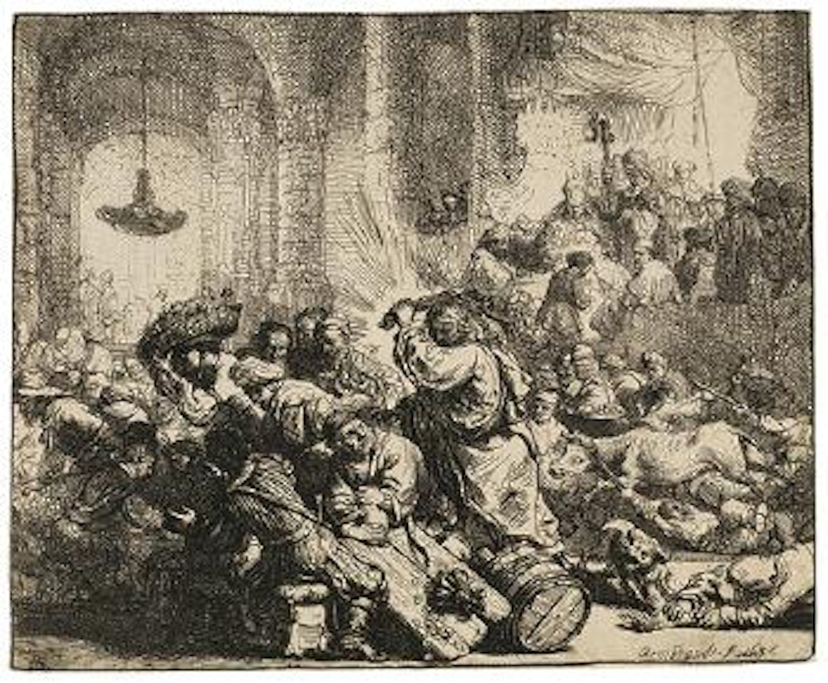 Christus die Händler aus dem Tempel treibend by Attributed to Rembrandt Harmensz van Rijn
