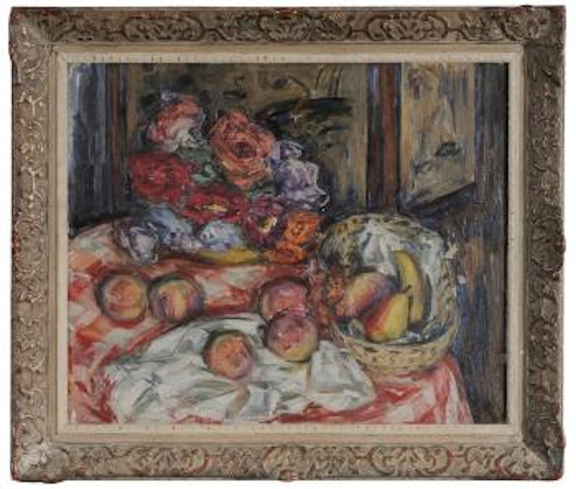 Still Life, with fruit and flowers on a table by Louis Ritman
