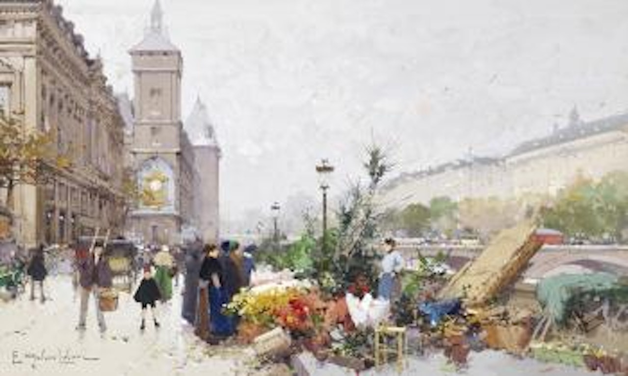 Le marché aux fleurs by Eugene Galien-Laloue