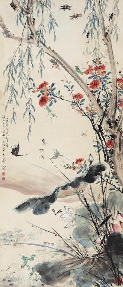 Willow, Flower, Bird And Insect by Wang Xuetao