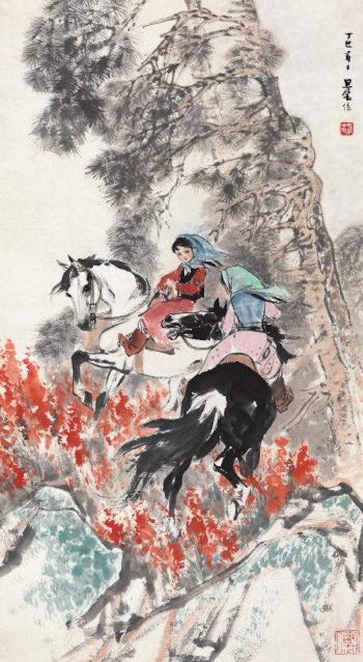 Girls Riding Horses by Liu Danzhai