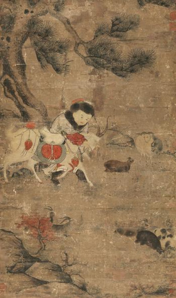 A Man With Goats by Chinese School