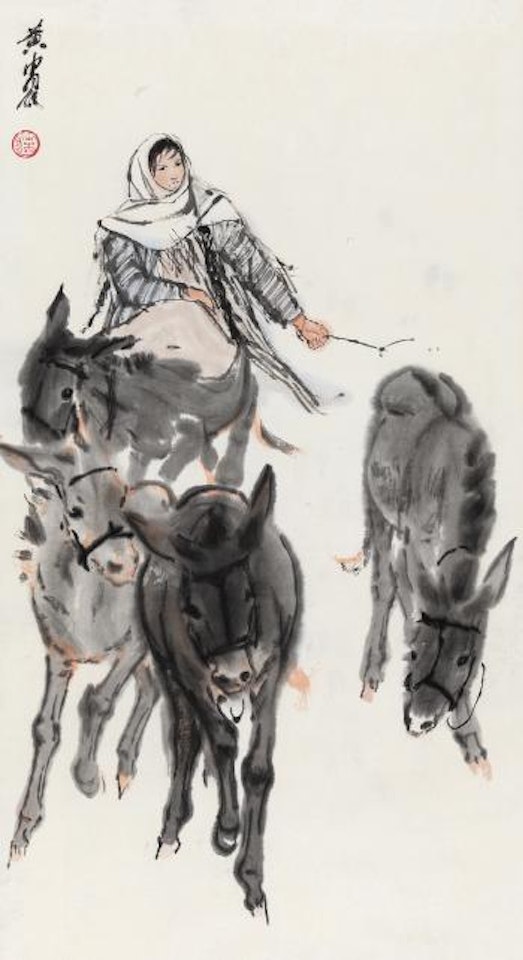 A Lady With Four Donkeys by Huang Zhou