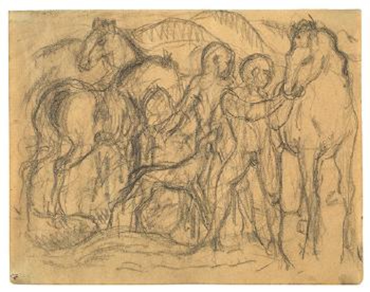 Knaben mit Pferden und Hund by Franz Marc
