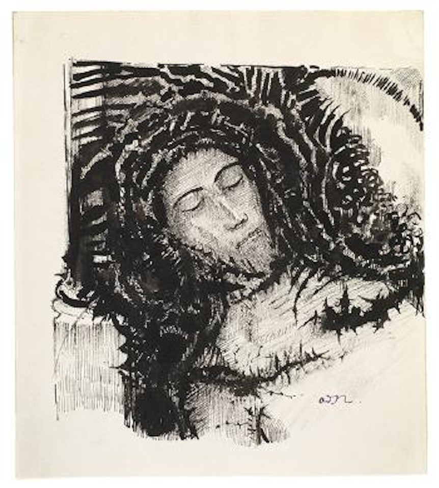 Saint Antoine - Antoine fait le signe de la croix et se remet en prière by Odilon Redon