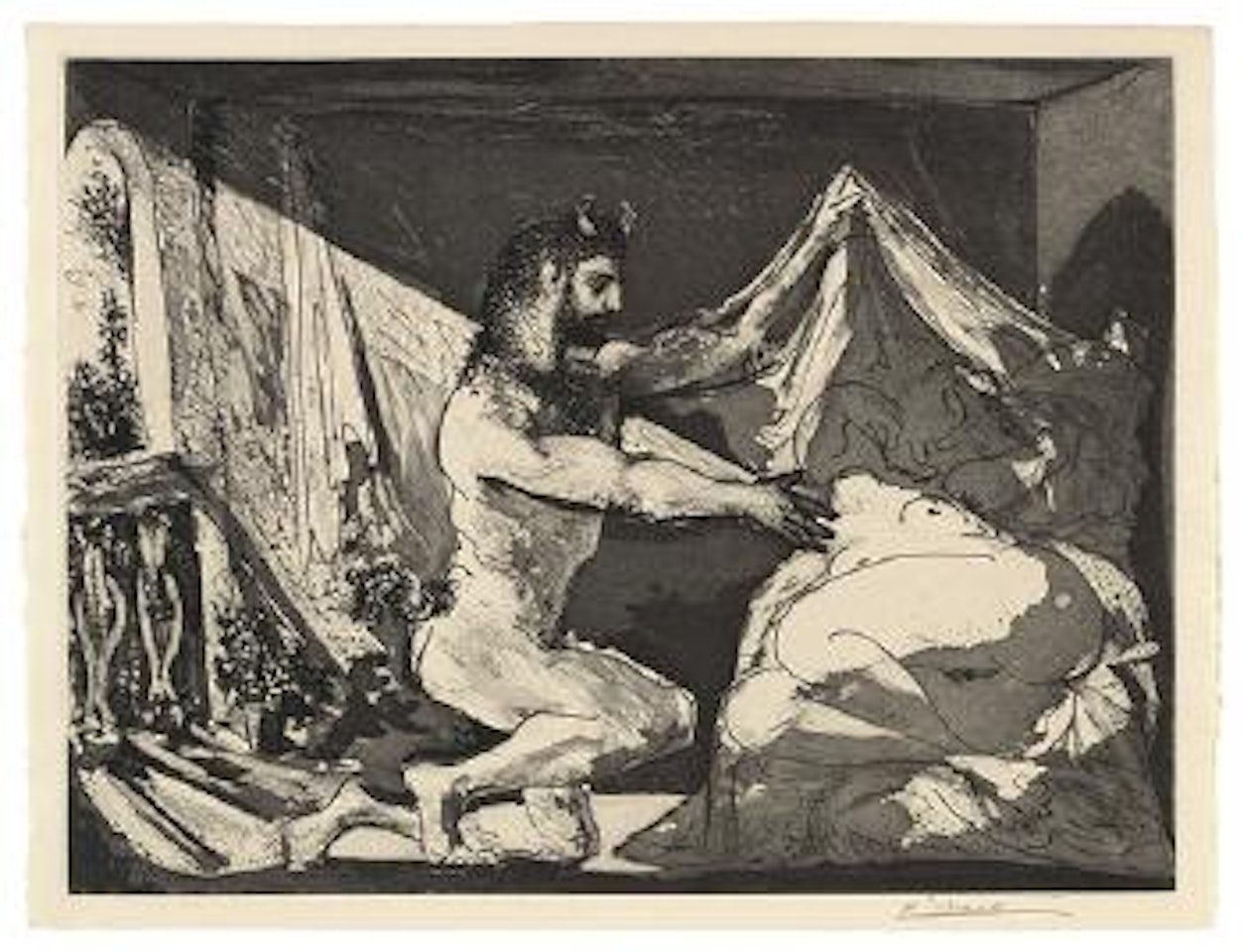 Faune dévoilant une dormeuse by Pablo Picasso