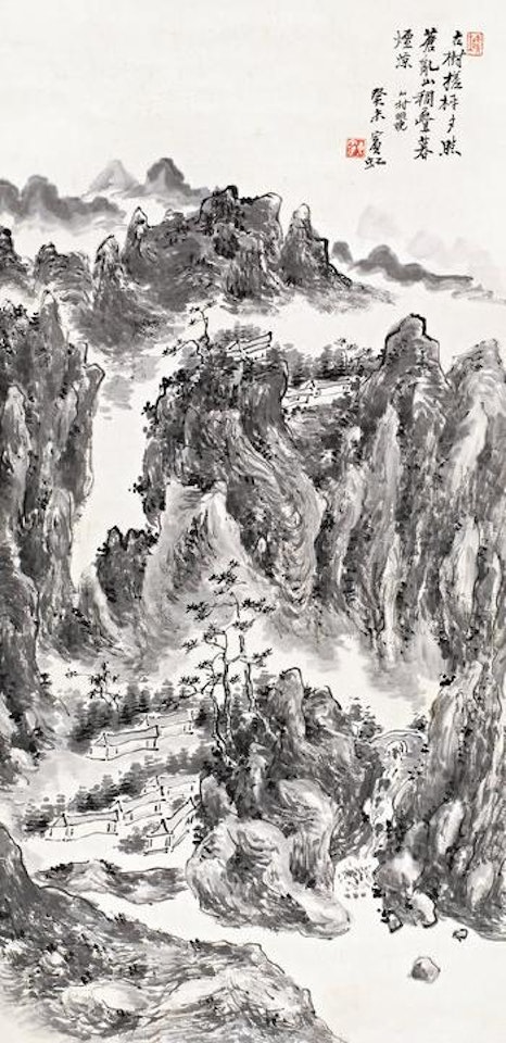 Mountain village in night by Huang Binhong