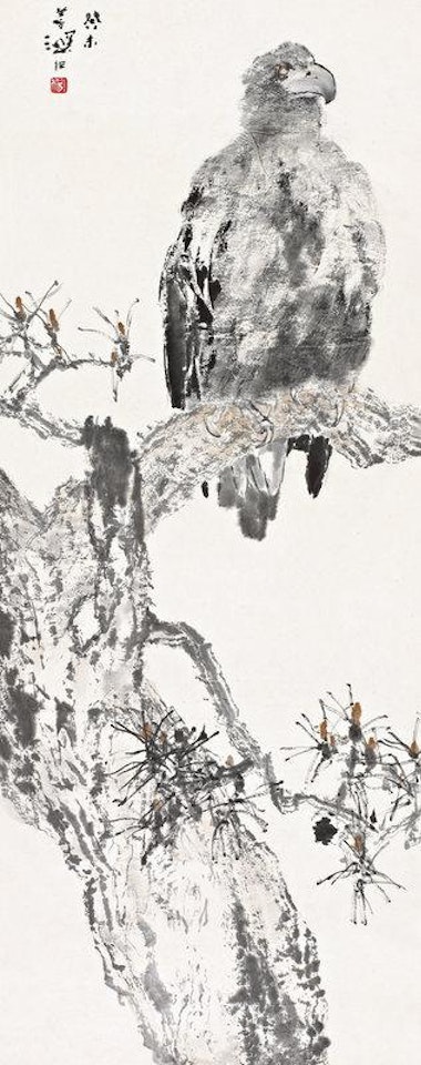 Eagle on branch by Yang Shanshen