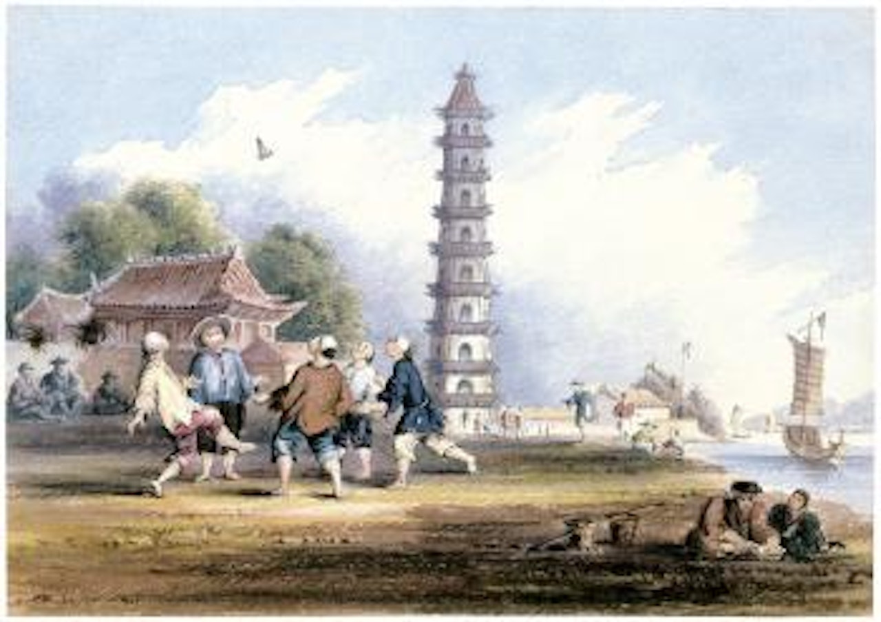 Playing at Shuttlecock with the Feet (Chinesen beim Federballspiel mit den Füßen) by Thomas Allom