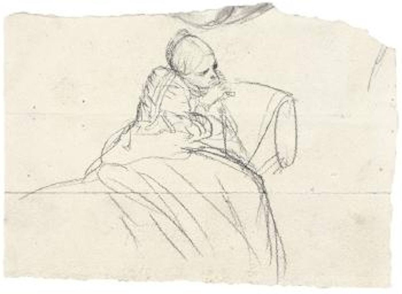 Emilie, die Schwester der Künstlers, auf dem Sofa by Adolph Menzel