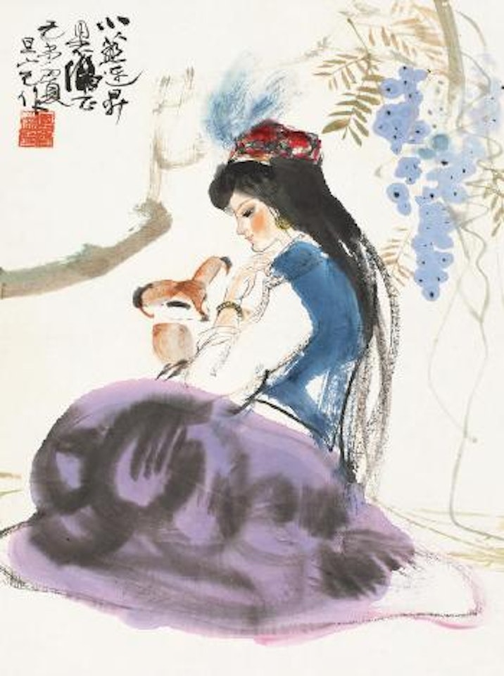 Girl and fox by Liu Danzhai