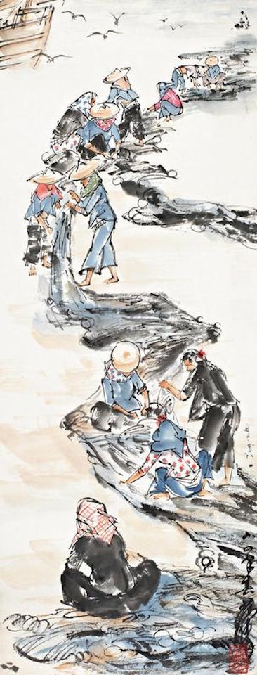 Mending fishing nets by Huang Zhou
