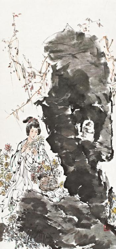 A lady with flowers by Huang Zhou