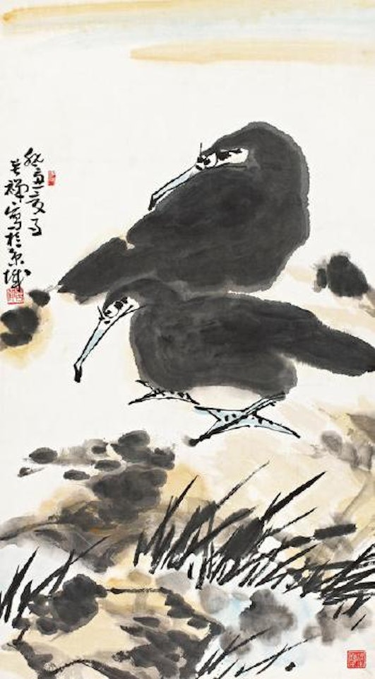 Two fishes hawks by Li Kuchan